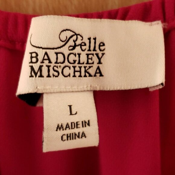 Belle Badgley Mischka Pink Flowy Asymmetrical Off The Shoulder Blouse Large - Picture 3 of 5